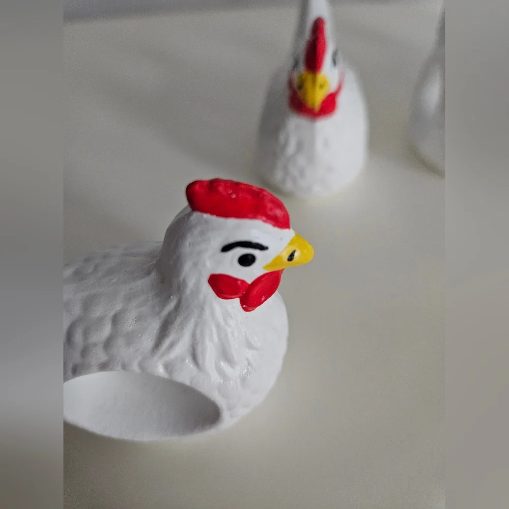 White Ceramic Hand Painted Chicken Napkin Holders x 6